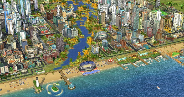Simcity Buildit シムシティ ビルドイット にて池や森などの自然